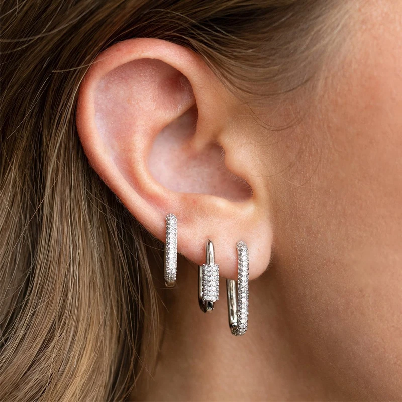 

New Gold Plated Huggie Earrings with Zircon Ear Hoops Cartilage Earring for Women U Shape Rainbow CZ Earring Piercing Jewelry