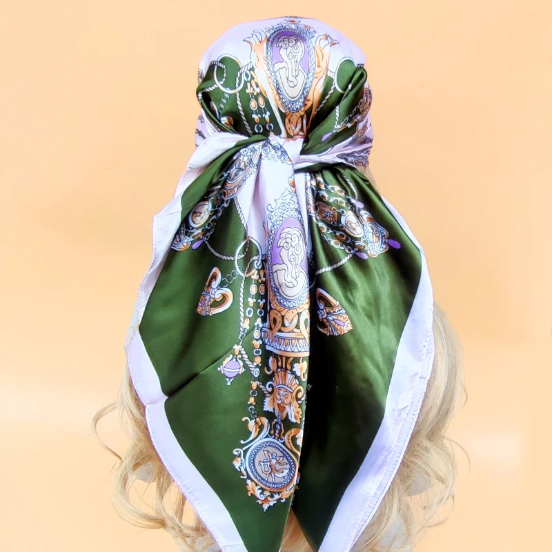 

Модный дизайн 90x90 см женские шарфы солнцезащитный Пляжный головной платок 2023 Новый Популярный квадратный шелковый хиджаб всесезонные Роскошные шали