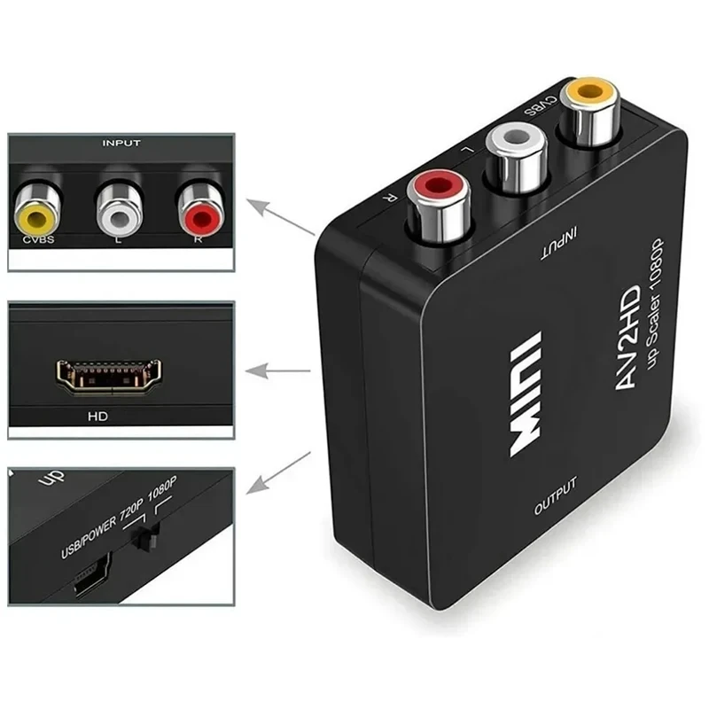 Композитный AV 3RCA CVBS в HD-сигнал видео Audio адаптер PAL NTSC для DVD HDTV Телеприставка