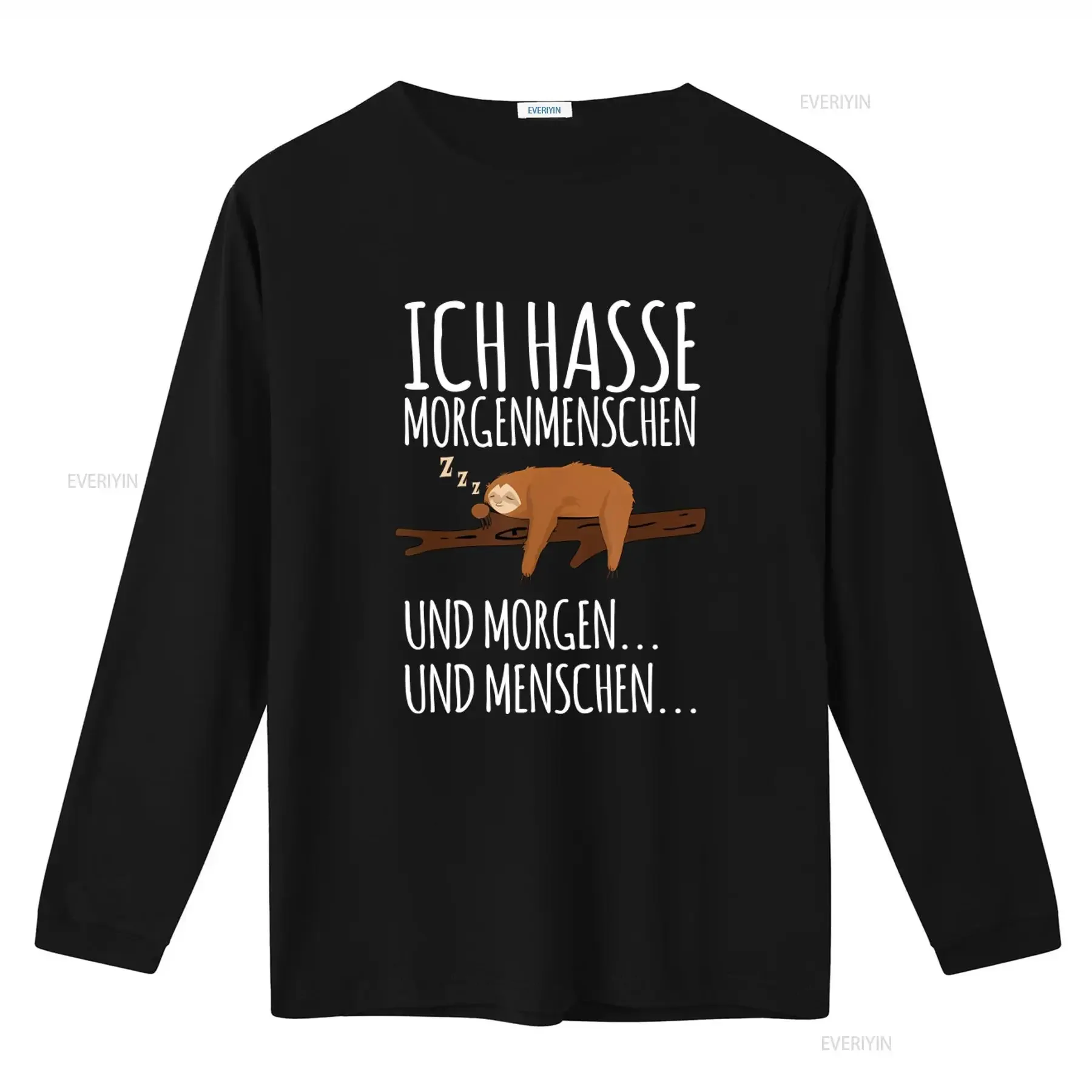 Фото Футболка Sloth Sleep с забавной надписью «Ich Hasse Morgenmenschen Und Morgen Menschen», винтажная, с эффектом потертости, удобная, для мужчин. №2