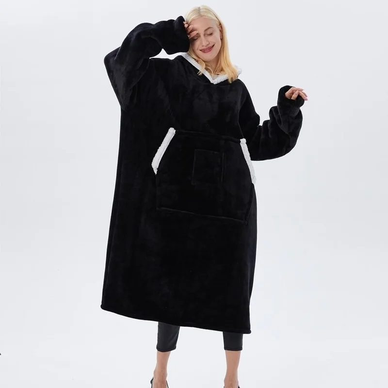 Flannel Hooded Pajamas Winter Warm Homewear Lazy Necessary Nightgown