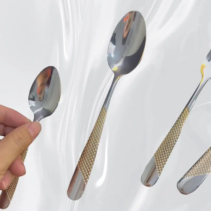 

Premium Stainless Steel Cutlery Set - Four Piece Set with Thick Gold Finish - Perfect for Elegant Dining Experience