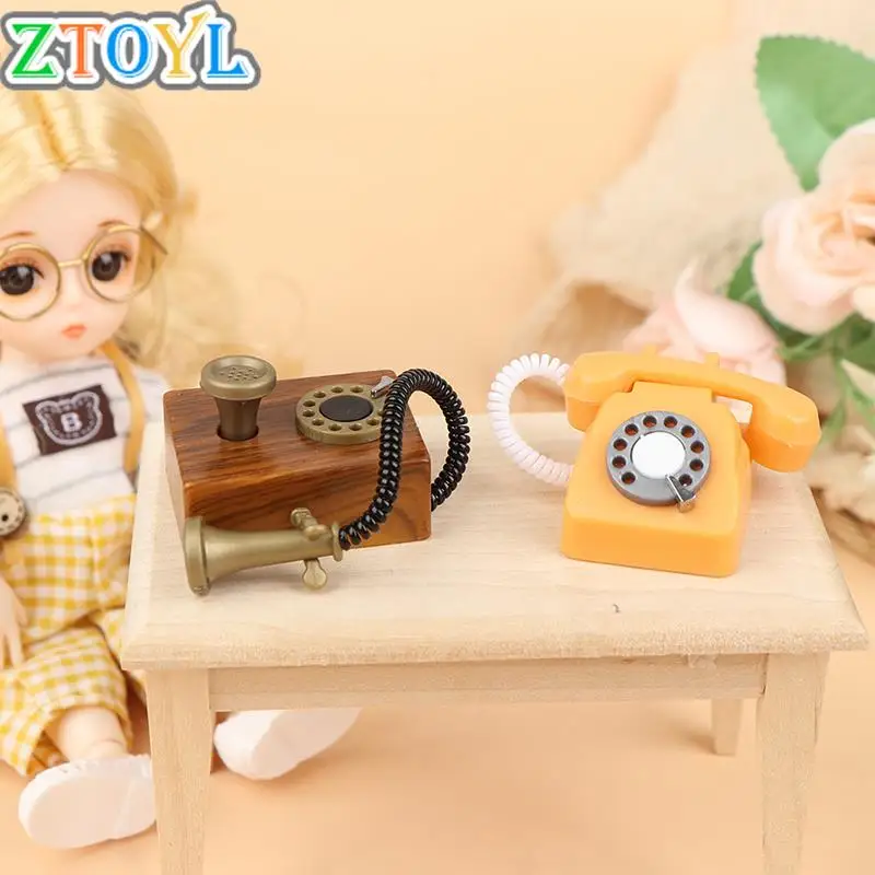 

1pc 1: 12 Dollhouse Mini Ornaments Simulated Fixed Telephone And Retro Telephones Vintage Telephone Dolls Houses Furniture Decor