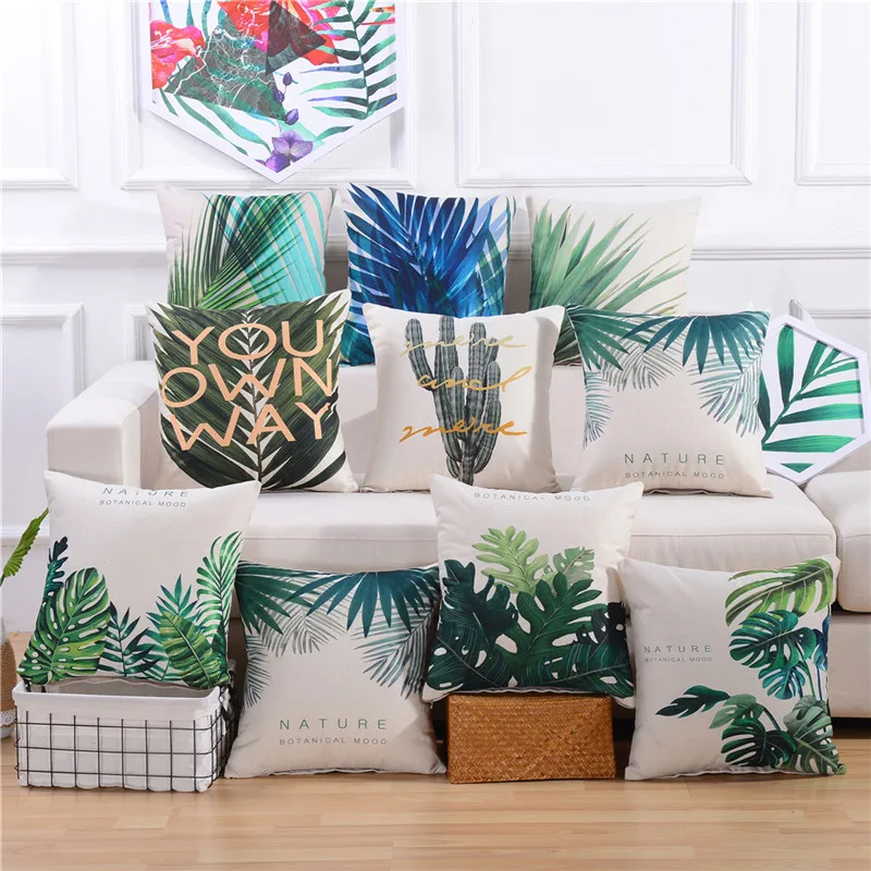 

45x45cm Tropical Plants Printed Cactus Monstera Sofa Cushion Cover Cotton Linen Chair Seat Home Decor