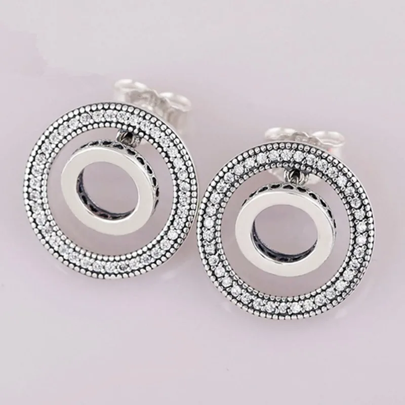 

Authentic 925 Sterling Silver Forever Circle Signature With Crystal Stud Earrings For Women Wedding Gift Fashion Jewelry