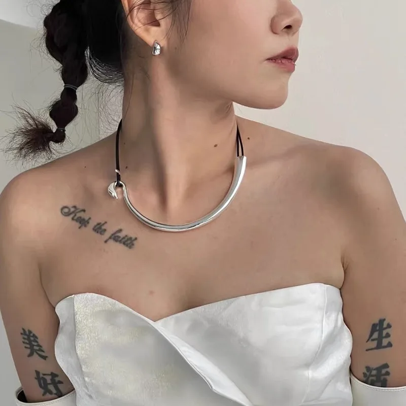 Модный Большой U-образный массивный чокер ожерелье металлическая подвеска