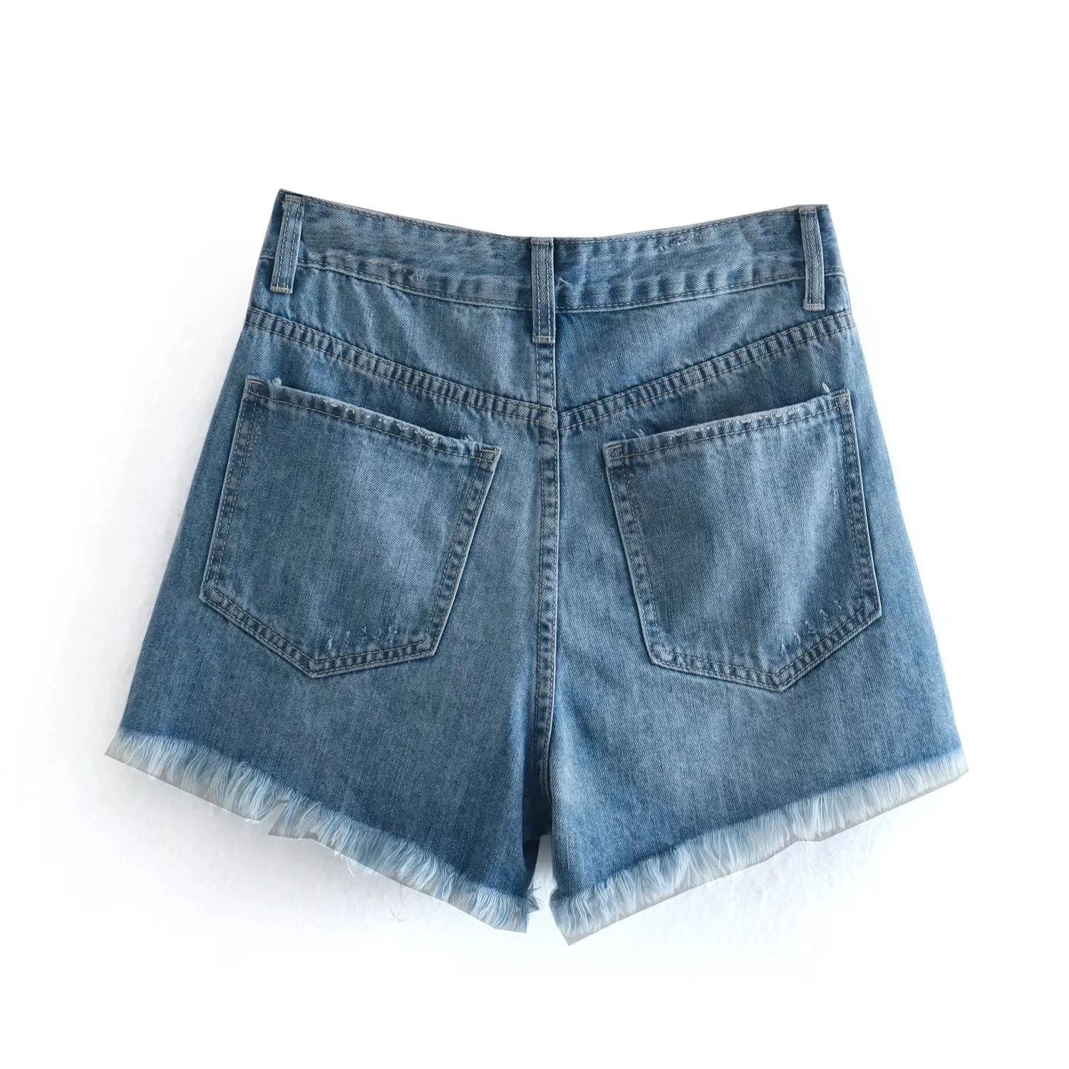Dave&Di Ripped Loose Bermuda Mom Shorts Women Fashion Simple Denim Blue Shorts