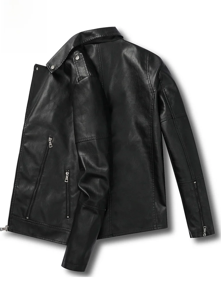 Черное кожаное пальто Romon для мужчин осень 2024 новая корейская мотоциклетная