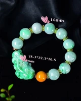 natural green jade a gemstone beads bracelet 14mm women men pi xiu carved pendant natural jade a crystal round beads aaaaaa