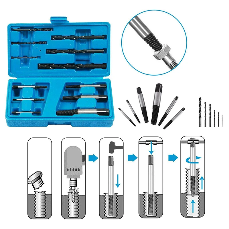 

12pcs Damaged Broken Screw Extractor Drill Stud Puller Bolt Remover With Drill Bits Demolition Remover Tool