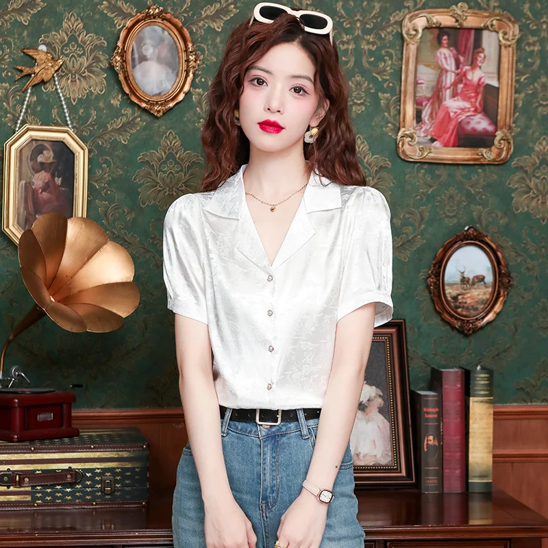 Летняя новая женская рубашка с коротким рукавом и английским воротником