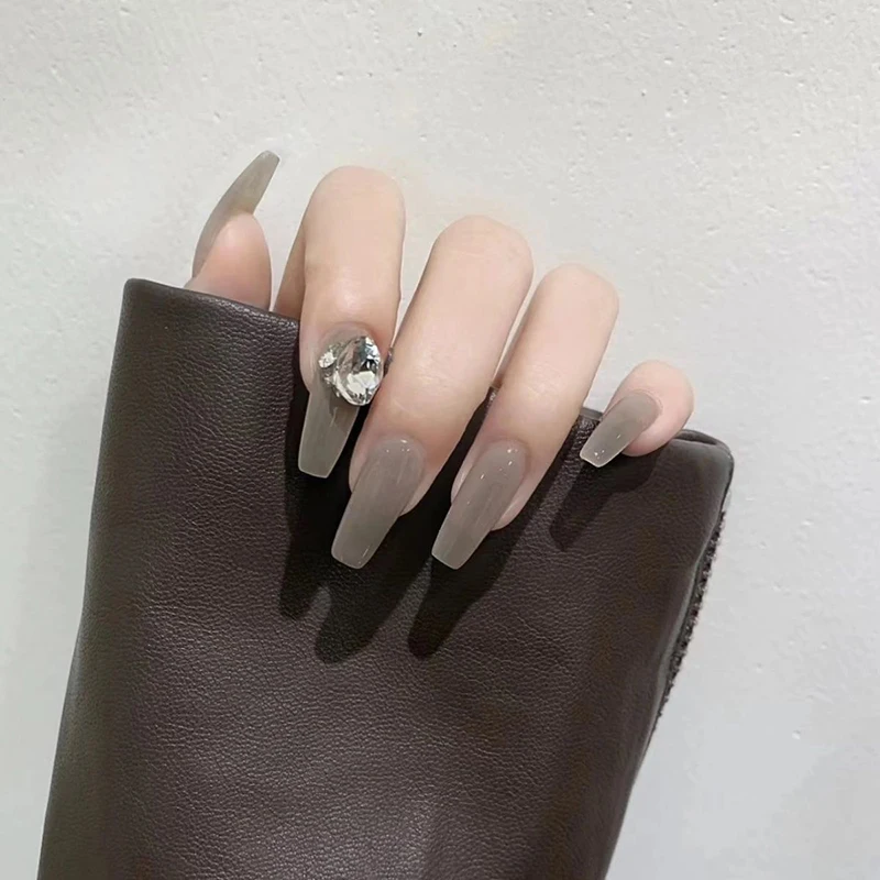 

10PCS Handmade Nails Press on Full Cover Professional Nails Manicuree Grey False Nails Wearable Artificial With Designs