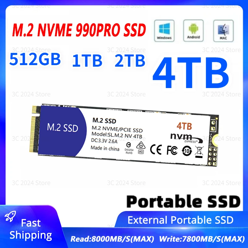 

Blue 2024 Nvme 4tb Ssd M2 8tb 2tb Pcie 4.0 3d Nand M.2 Solid State Drive 2280 Internal Hard Disk for Playstation5 Ps5 Desktop