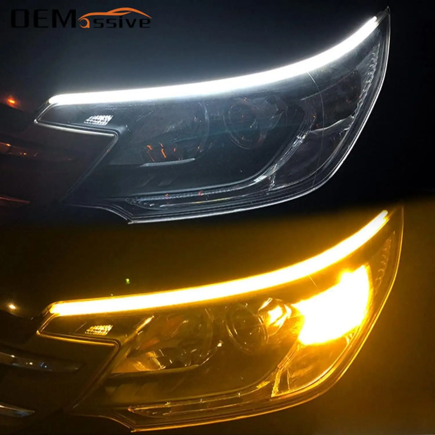 

Car LED Daytime Running Lights Strip 2pcs 45cm Sequential Switchback DRL Flexible Headlight Turn Signal Lights White & Yellow