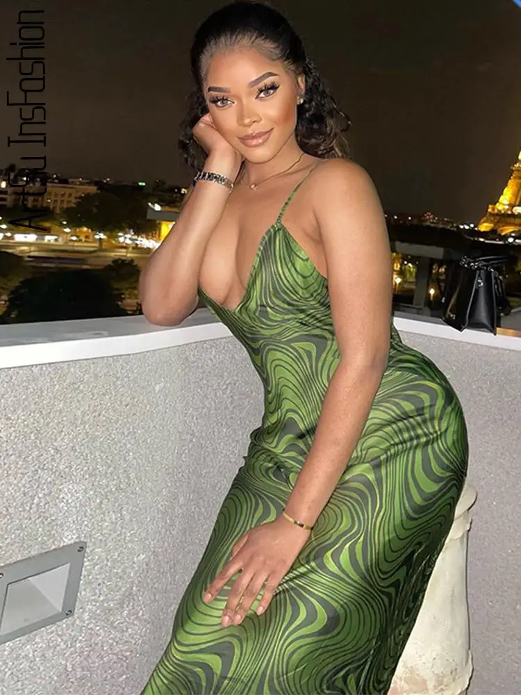 

Print V-Neck Sexy Bodycon Long Dress Women Backless Summer Dresses Female Sleeveless Straps Party Beach Vestidos