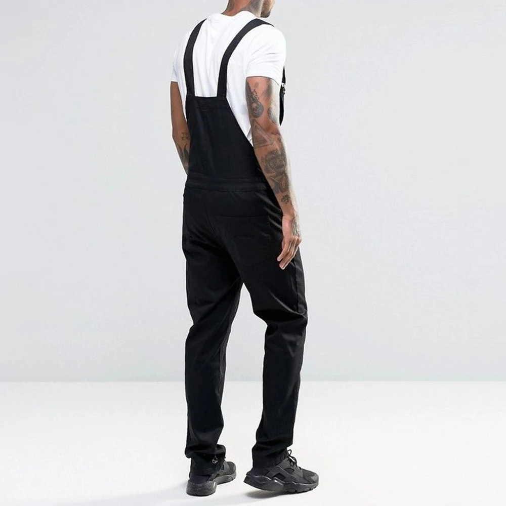 Fashion Men Overalls Jeans Jumpsuits Male Ankle Length Distresses Denim Bib Overalls Men Suspender Pants Cargo Harajuku Street