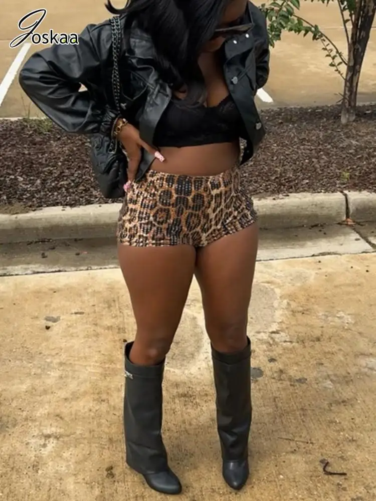 Joskaa шорты с леопардовым принтом и блестками женские хипстерские сексуальные