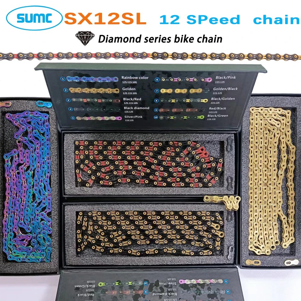 

SUMC 12 Speed Bicycle Chain 12S MTB Road Bike DLC Diamond Serie 126L Chains Ultralight Mountain Bike 12V Chains for Sram Shimano