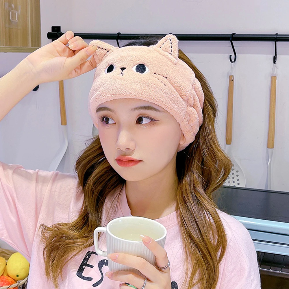 

Cat Bathing Hair Band Wash Face Makeup Multifunctional Headwear Wide Side Hair Hand Girl Plush Headband Bathroom Supplies