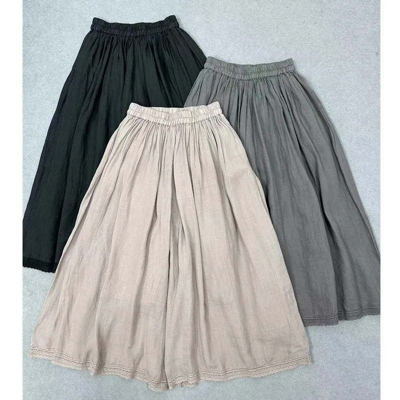 Johnature японские повседневные универсальные простые двухслойные широкие брюки Ramie