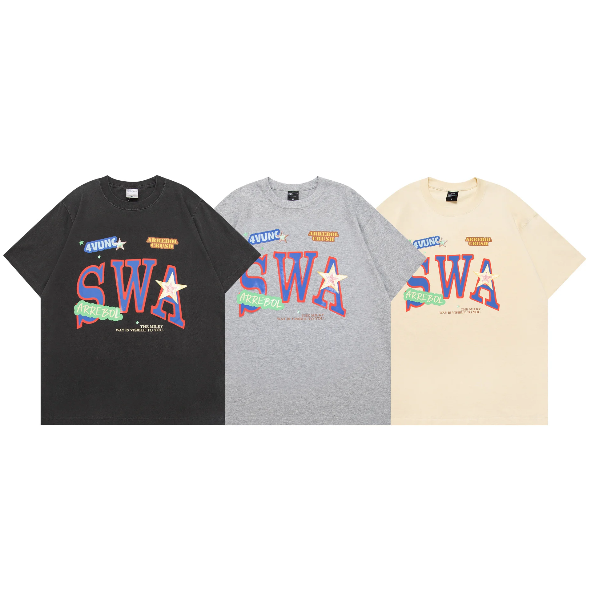 

VUNC Short Sleeve Men's and Women's 270G American Summer Fashion Brand Off Shoulder Loose Cotton Street Couple T-shirt