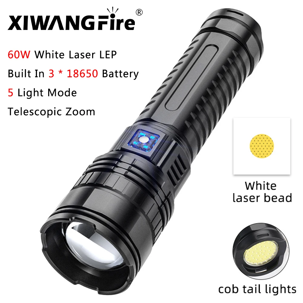 

Мощный фонарик LEP, прожектор с большим радиусом действия, масштабируемый Тактический Телефон, встроенный аккумулятор 3*18650, яркий люмен с индикатором питания