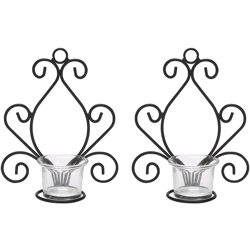 Candle Holders,Wall Mounted Tea Light Candlesticks,For Bedroom Bathroom Living Room Foyer Balcony Decoration,Black,2 Pcs