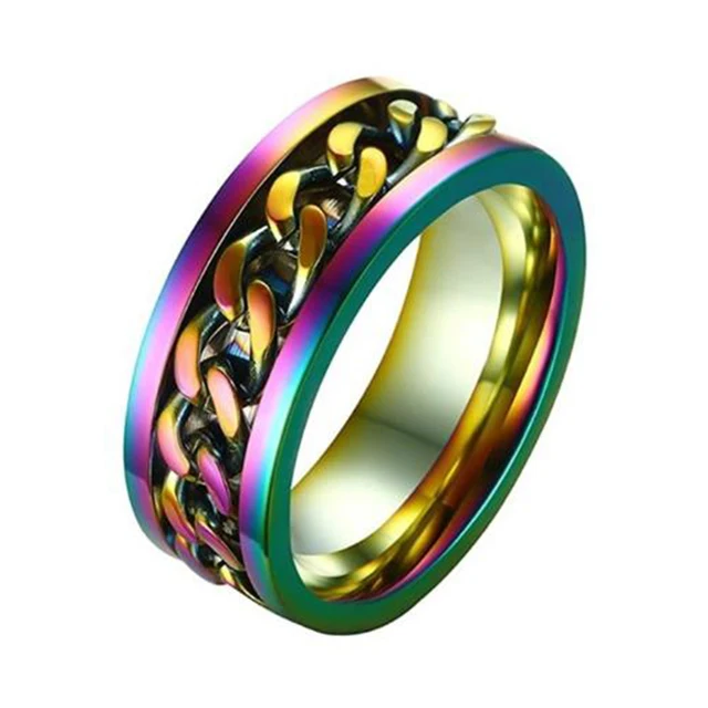 

Rotate Rotating Anxiety Fidget rings Titanium Stainless Steel Chain Spinner Finger Ring For Men Blue Gold Black Punk Rock Gift