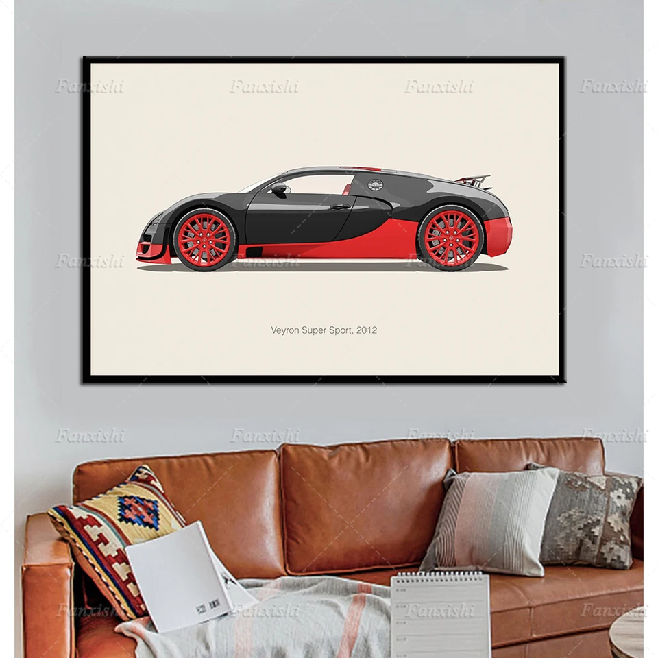 

Bugatti Veyron Super Sport Car Vintage Poster Wall Art Print Modular Pictures Home Decor Canvas Painting Kid Bedroom Living Room