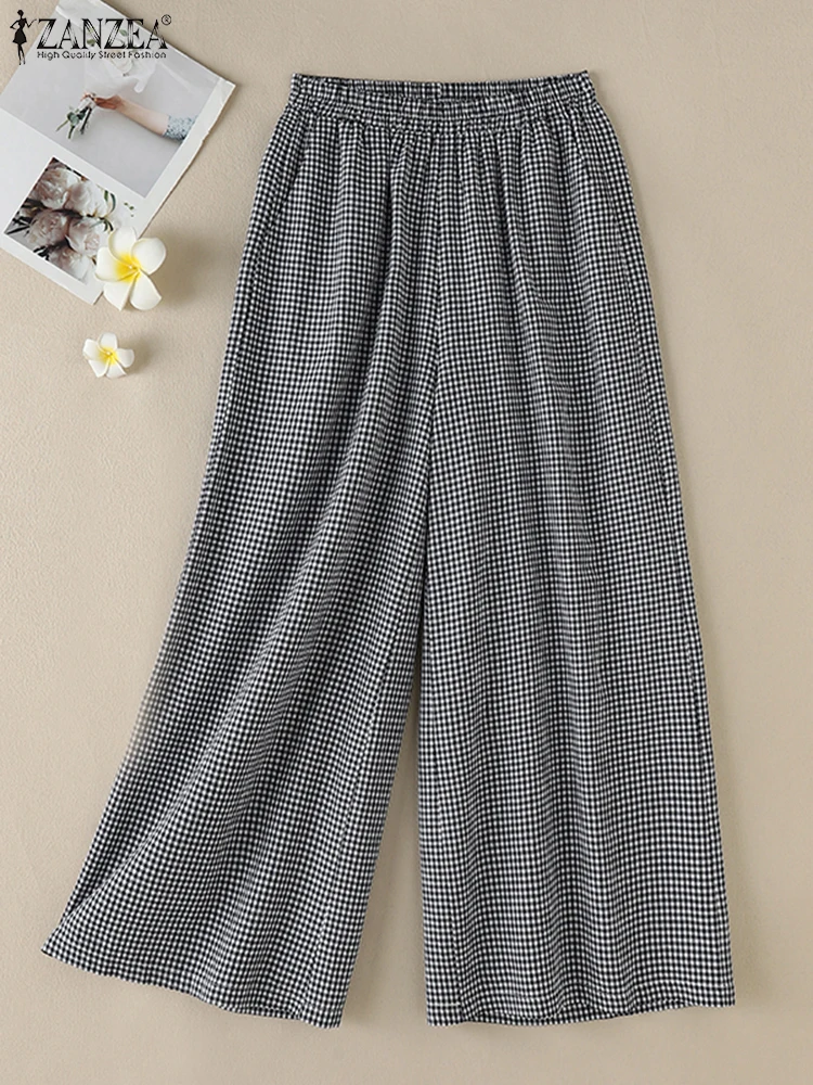 ZANZEA модные женские брюки осенние клетчатые в клетку элегантные свободные
