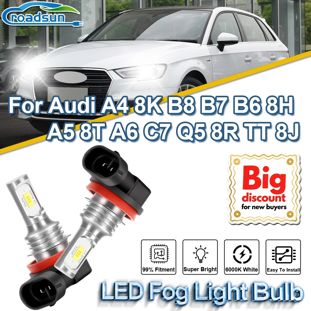 Фото ROADSUN для Audi A4 8K B8 B7 B6 8H A5 8T A6 C7 Q5 8R TT 8J Обновление Canbus Светодиодные противотуманные фары Ампулы противотуманных фар Plug And Play №1