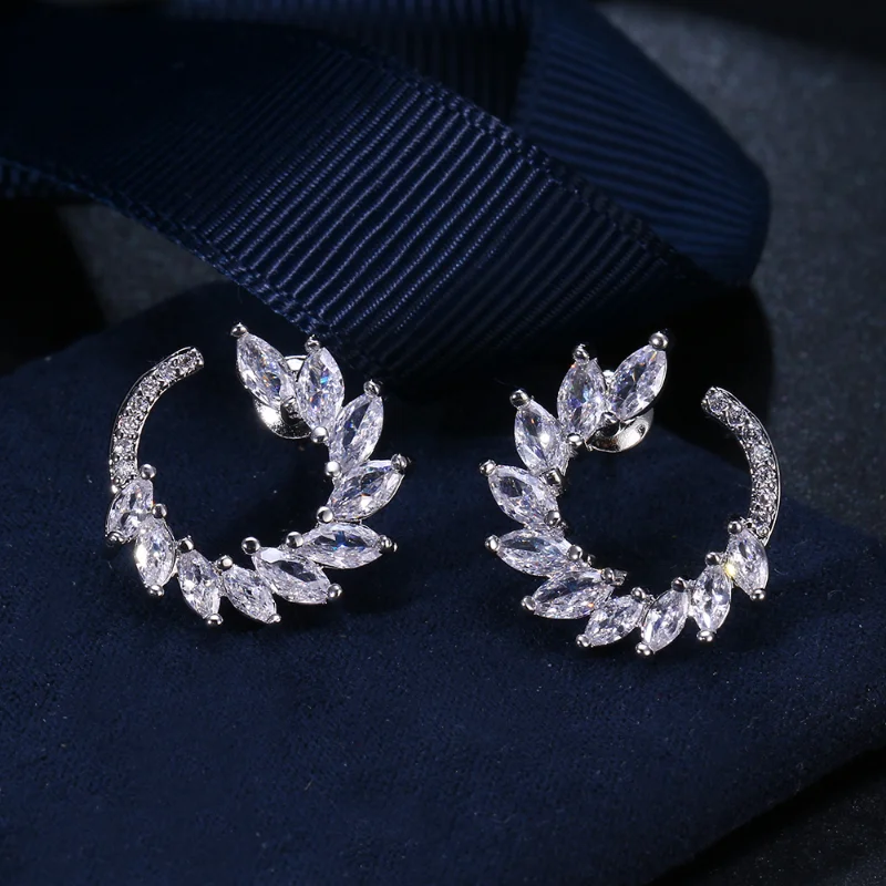 

Semi Circular Pear Shaped Teardrop Earrings White Zirconia Wedding Party Women Jewelry Accessories Fashion Luxury Set