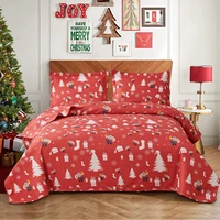 red white santa christmas bedding 3 pcs lightweight thin xmas bedspread christmas tree stocking quilt set snowflake