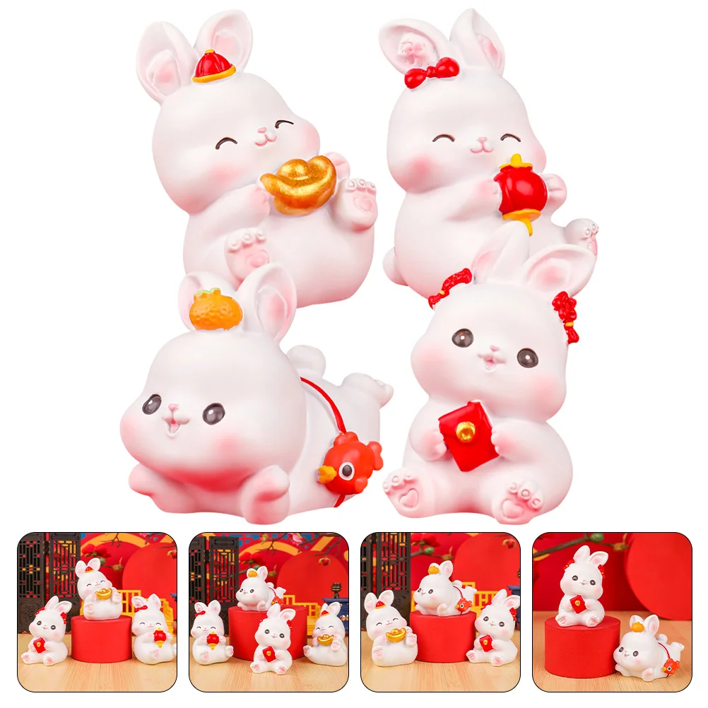 

Rabbit Figurines Zodiac Animal Bunny Toys Micro Year Landscape Figurine Figure Decoration Cakeanimals Accessories Minichinese