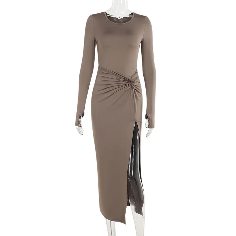 Облегающий топ с круглым вырезом и длинными рукавами сексуальная юбка разрезом