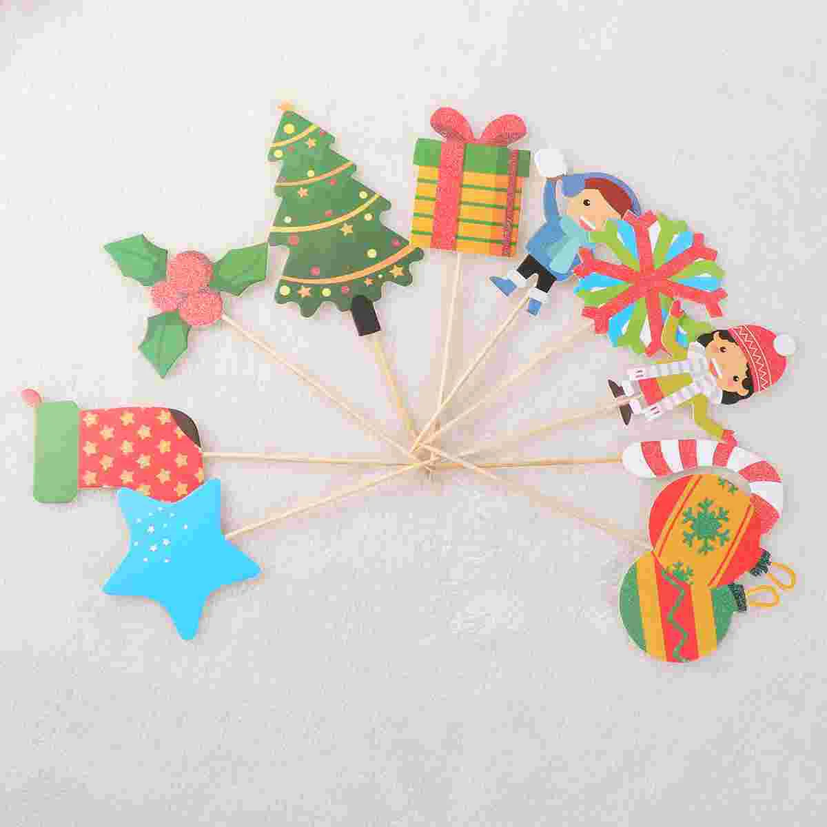 

10PCS Christmas Toothpick Twinkle Cupcake Toppers New Year Cake Decoration Snack Decorations Picks