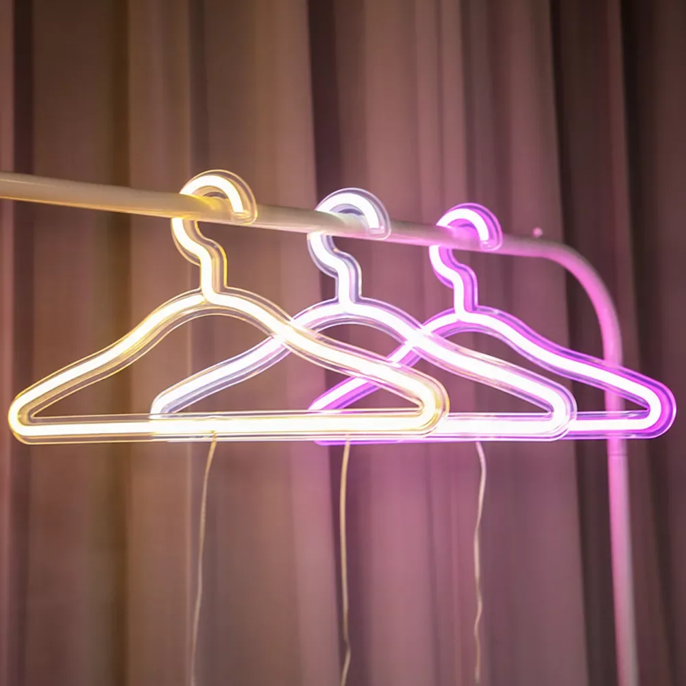Neon Light Clothes Hanger Colorful Rainbow Lamp Sign Wall Hanging Night Lamp for Party Holiday Wedding Festival Decorations