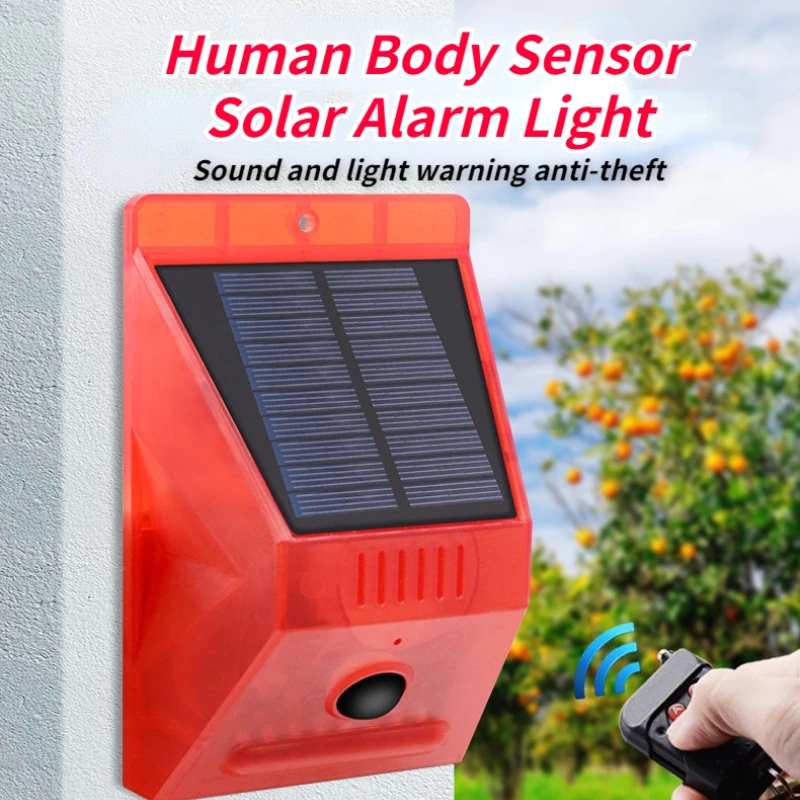 

Solar Alarm Strobe Light with Motion Detector Remote Controller Sound Security Siren Light IP65 Waterproof 24 Hrs Night Mode