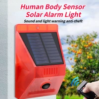 solar alarm strobe light with motion detector remote controller sound security siren light ip65 waterproof 24 hrs night mode