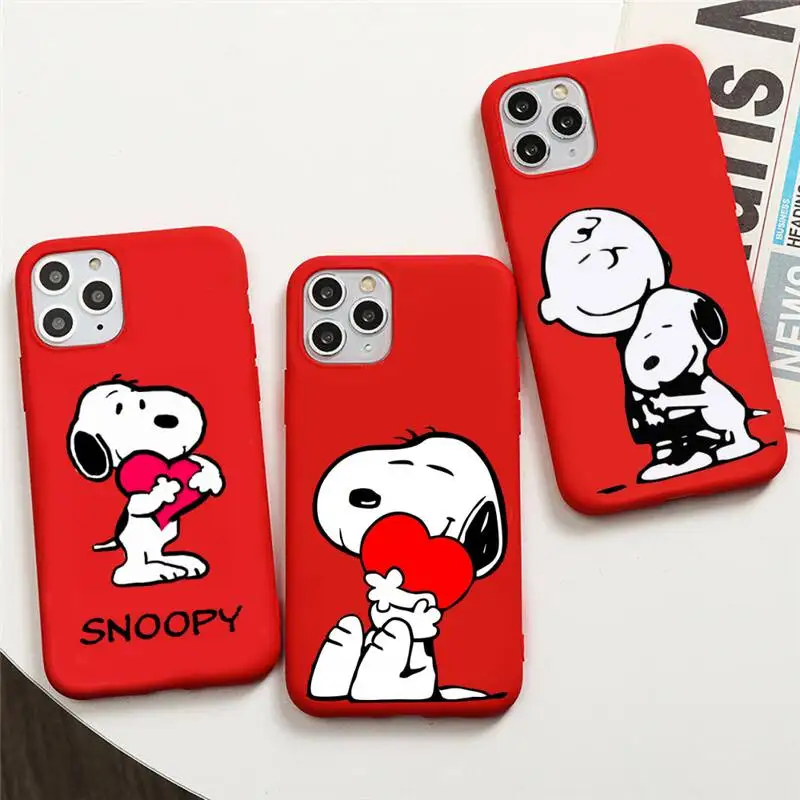 

Cute cartoon dog Snoopy Phone Case For iphone 13 12 11 Pro Max Mini XS 8 7 6 6S Plus X SE 2020 XR Red Cover