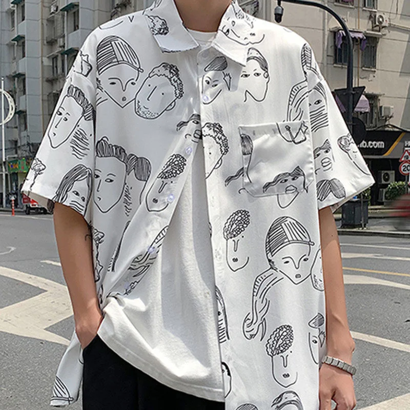 

Japanese Hong Kong Style BF drop sense short sleeve shirt men's ins Korean version casual and versatile summer ruffian handsome