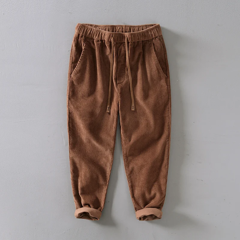 

2023 Spring New Corduroy Pants for Men Loose Cotton Simple Causal Drawstring Trousers Joggers Men