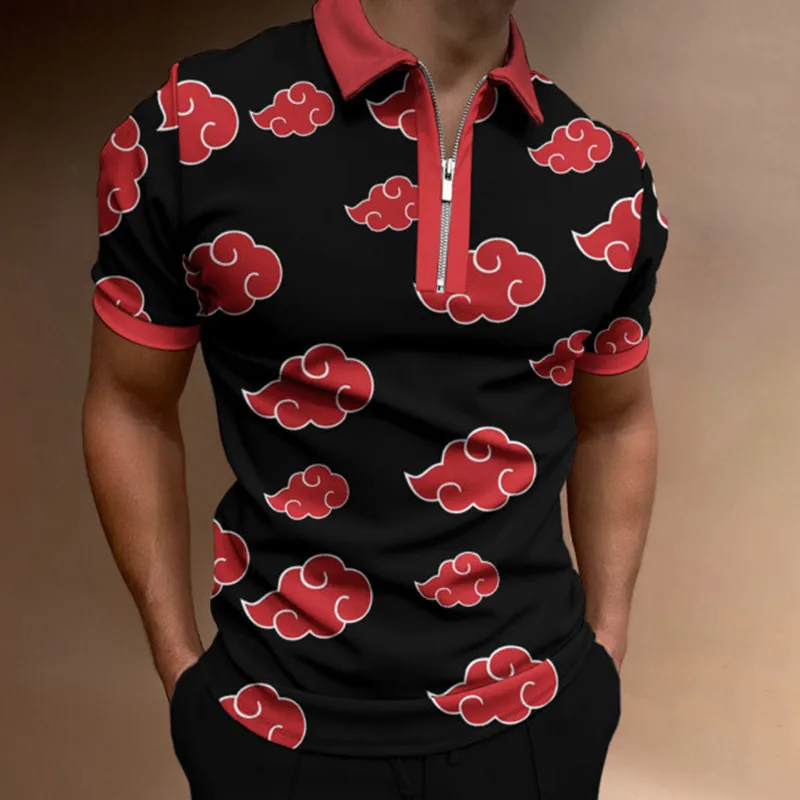 

Fashion Men's Polo Shirt Streetwear Embroidered Print Casual Short Sleeve T Shirt Men's Lapel Zip Luxury Polo Shirt