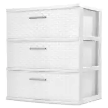 3 Drawer Wide Weave Tower White Durable Plastic Home
