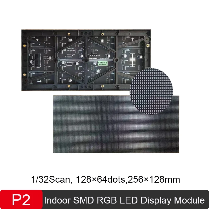 2Pcs/lot P2 Indoor RGB Module 256*128mm 1/32Scan 3-in-1 SMD1515 LED Advertisement Display Module128*64dot Full Color LED Panel