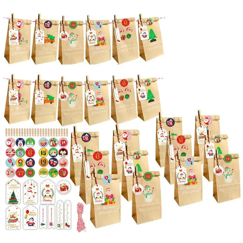 

Christmas 24 Days Countdown Gift Bags Kraft Paper Candy Cookies Bags 24 Days Merry Christmas Party Xmas Gift Bags