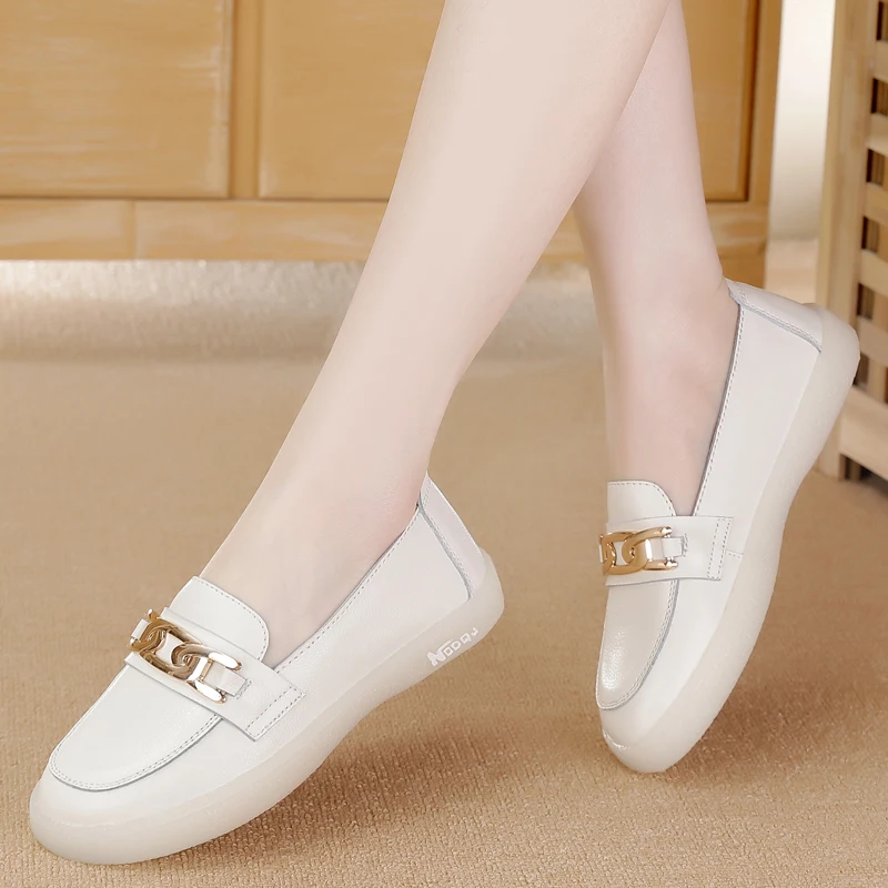 Fashion School Casual Women's Flat Shoes High Quality Genuine Leather Comfortable Women's Sneakers Walking Slip on Women's Shoes