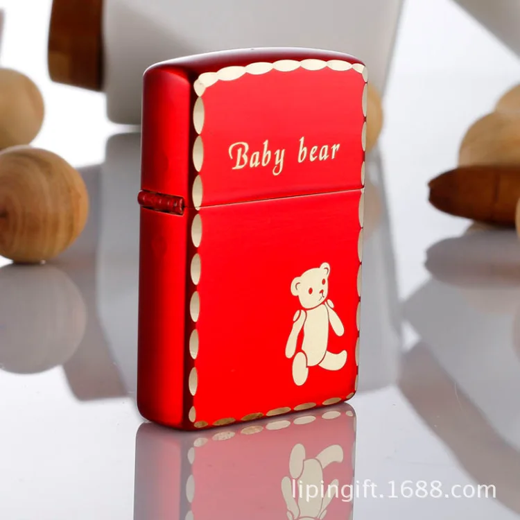 

China Zolo creative metal kerosene lighter red ice bear Smoking Accessories Gift