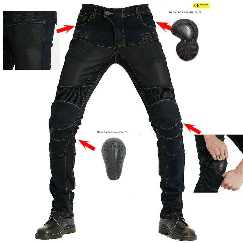 Punk Motorcycle Protector Jeans For Men Outdoor Summer Riding Trousers Male Motorpoof Motor Pants With Upgrade Protect Equipment