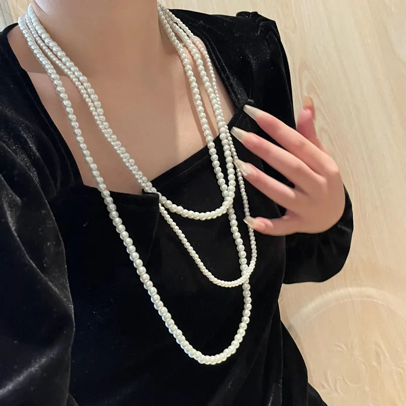 

Multi Layers Statement Classic Long Pearl Necklace For Women Personality Elegant New Party Jewelry Wholesale